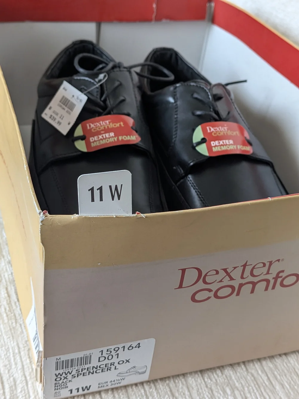Dexter Comfort Men's Black Leather Memory Foam Lace-Up Shoes Size 11W - Picture 12 of 14